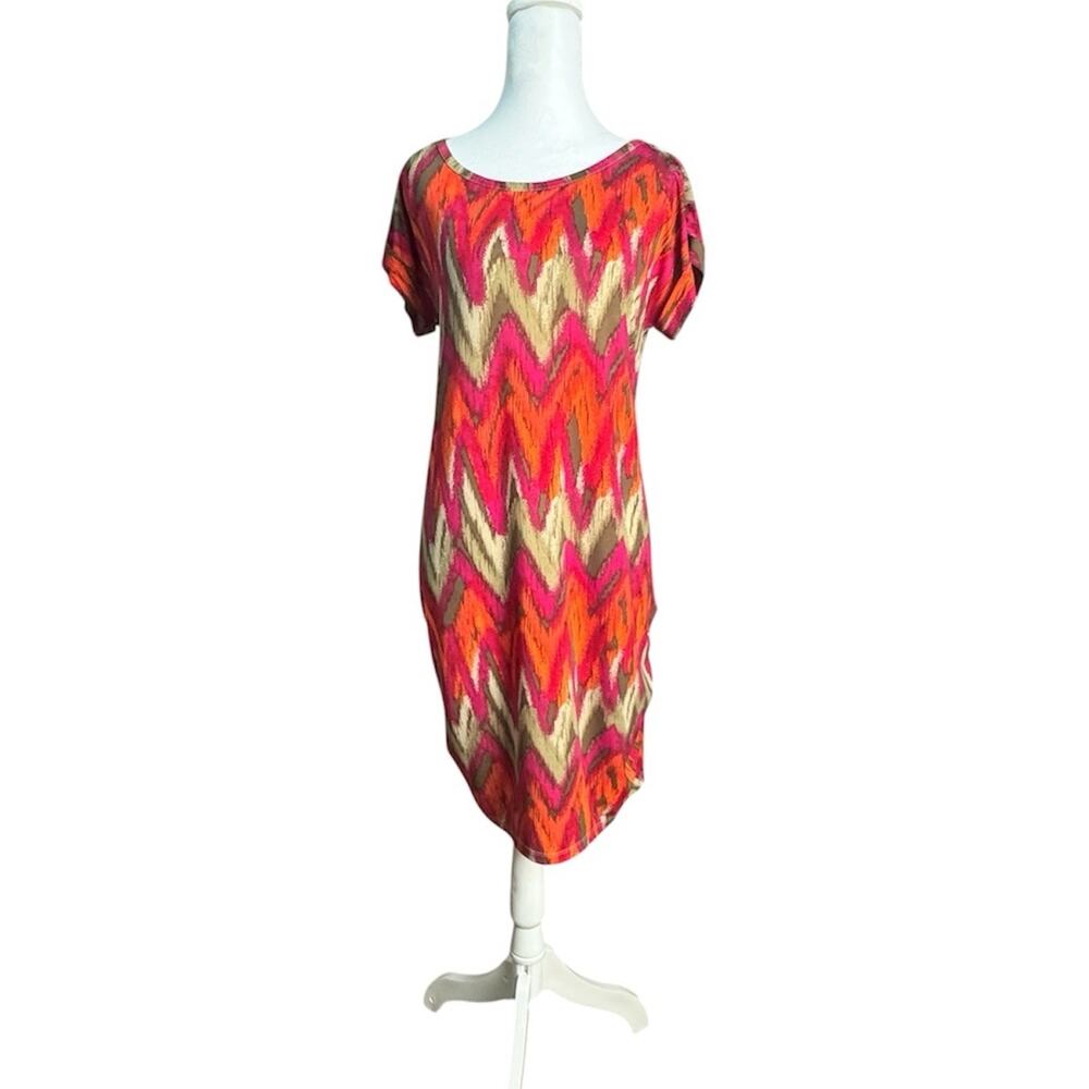 Michael Kors Womens Ikat Chevron Print Orange Pink Tie Back Dress Stretch Medium
